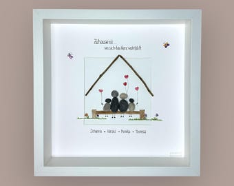 Cuadro de piedra escrito a mano - El hogar está donde está el corazón... - PERSONALIZADO - Boda - Padres - Hijos - Felicidad familiar - Apellido