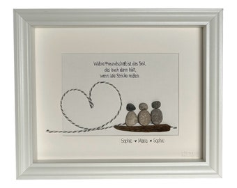 Steinbild handgeschrieben - Wahre Freundschaft ist das Seil... - personalisiert - Lieblingsmensch - Familie - Freundin - Herz - Geschenk