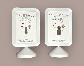 Stone picture handwritten - Happy Birthday - frame with base - 12 x 20 cm - personalized - gift - birthday - congratulations -