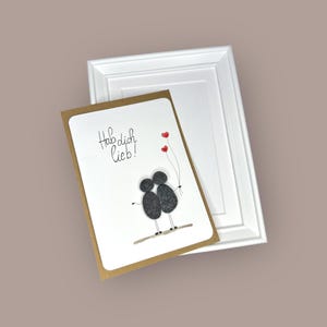 Kieselkärtchen handgeschrieben - Hab dich lieb - incl. Rahmen 13x18 cm in weiß - Karte mit Einleger und Umschlag - Sticker - Geschenk -