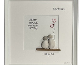 Steinbild - Rubinhochzeit - 40 Jahre - personalisiert - Herzen - Hochzeit - Paar - Jubiläum - Silberhochzeit - Goldene Hochzeit - für immer