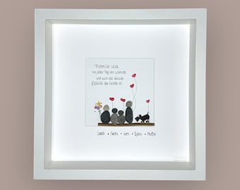 Stone picture handwritten - Family is where ... - Parents - Children - Grandparents - Dog - Cat - Family - Family ties - Moving in - Baby -