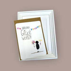 Kieselkärtchen handgeschrieben - Herzlichen Glückwunsch - incl. Rahmen 13x18 cm in weiß - Karte mit Einleger - Umschlag - Sticker - Geschenk