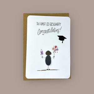 Kieselkärtchen handgeschrieben - Du hast es geschafft - incl. Rahmen 13x18 cm in weiß - Karte + Einleger und Umschlag - Sticker - Geschenk -