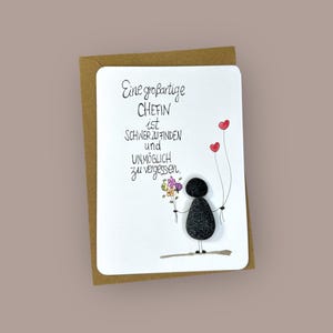 Kieselkärtchen handgeschrieben - Eine großartige .. - incl. Rahmen 13x18 cm in weiß - Karte mit Einleger und Umschlag - Sticker - Geschenk -