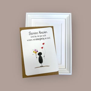 Kieselkärtchen handgeschrieben - Besondere Menschen - incl. Rahmen 13x18 cm in weiß - Karte mit Einleger und Umschlag - Sticker - Geschenk -