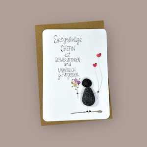Kieselkärtchen handgeschrieben - Happy Birthday - incl. Rahmen 13x18 cm in weiß - Karte mit Einleger und Umschlag - Sticker - Geschenk -