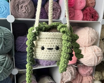 Crochet Hanging Plant: 16" Boho Home Decor in Ecru Pot