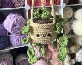 Crochet String of Hearts Plant in Tan Pot - Handmade Boho Decor