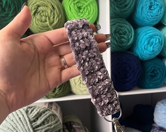 Handmade Vapor Gray Crochet Velvet Wristlet Keychain