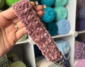 Handmade Plum Velvet Crochet Wristlet Keychain - 6" Accessory