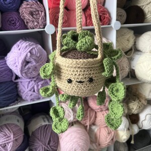 16&quot; Crochet String of Hearts Hanging Plant in Tan Pot - Handmade Heart Decoration - Boho Wall Decor - Valentine&#39;s Day Gift - Home Decor