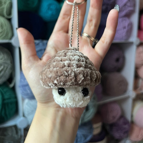 2” Crochet Brown Mushroom Pop Keychain, Mushroom Fidget Toy Keychain, Mushroom Anxiety Toy, Cute Keychain for Keys, Mushroom Lover Gift