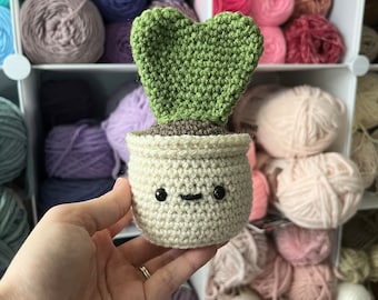 Crochet Hoya Heart Plant in Ecru Pot: Handmade Plant Lover Gift