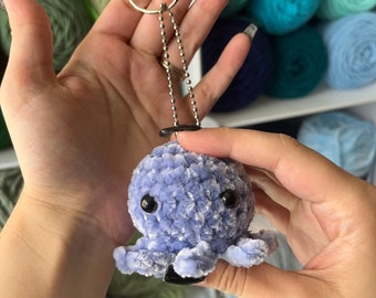 2” Crochet Light Blue Octopus Stuffed Animal Keychain, Baby Octopus Plushie, Handmade Octopus Plush, Octopus Lovers Gift