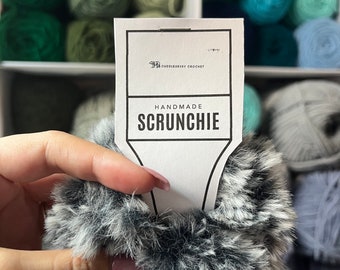 Handmade Gray Faux Fur Crochet Scrunchie: Soft Hair Accessory