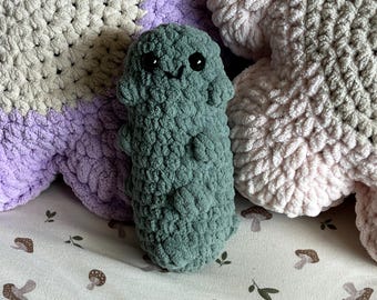 8" Crochet Pickle Plushie: Handmade Emotional Support Toy