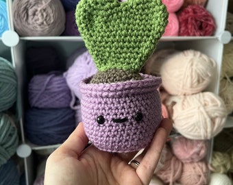 Crochet Hoya Heart Plant in Purple Pot: Handmade Boho Decor