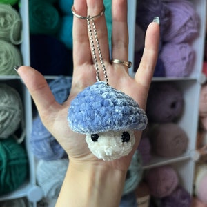 2” Crochet Blue Mushroom Pop Keychain, Mushroom Fidget Toy Keychain, Blue Mushroom Anxiety Toy, Cute Keychain for Keys, Mushroom Lover Gift