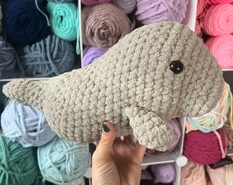 Crochet Manatee Plushie: 13" Handmade Stuffed Sea Cow