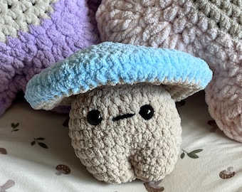 Crochet Mushroom Plushie: 7" Baby Blue Cottagecore Decor