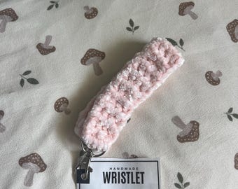 Handmade Baby Pink Crochet Velvet Wristlet Keychain