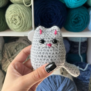 3.5” Crochet Small Gray Cute Little Kitty Cat Stuffed Animal, Small Cat Plushie, Pocket Size Cat, Handmade Cat Plush, Cat Lovers Gift