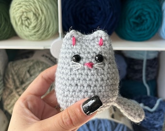 3.5” Crochet Small Gray Cute Little Kitty Cat Stuffed Animal, Small Cat Plushie, Pocket Size Cat, Handmade Cat Plush, Cat Lovers Gift