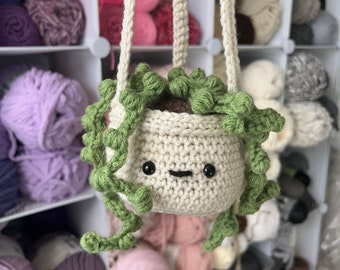 Crochet String of Pearls Hanging Plant: Boho Home Decor in Ecru Pot