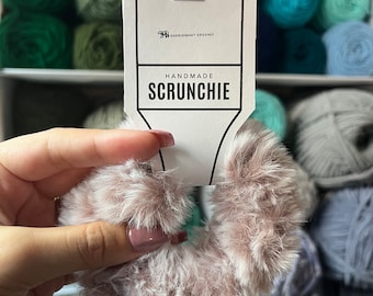 Handmade Mauve Crochet Scrunchie: Fluffy Faux Fur Hair Accessory