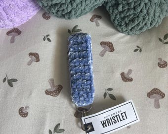 Handmade Light Blue Crochet Velvet Wristlet Keychain