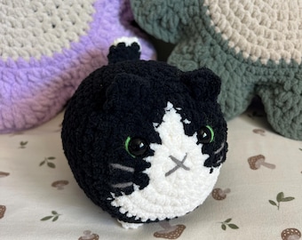Crochet Tuxedo Cat Plushie: Handmade Loaf Cat Stuffed Animal (6")