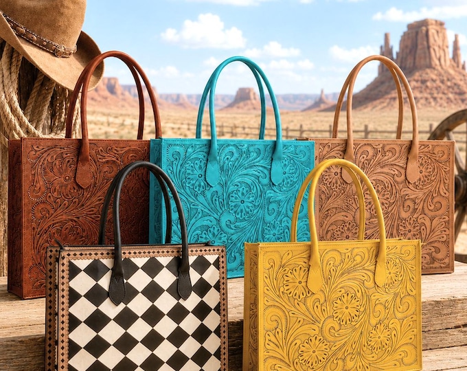 Hand Tooled Floral Brown Western Purse Hand Carved Leather Artesanal Laptop Walnut Tote