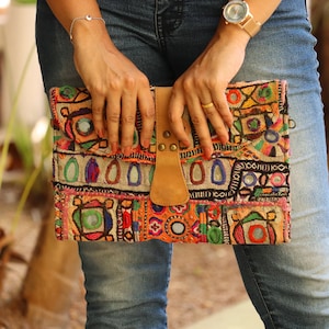 Cartera de tela hecha a mano, Monedero plano, Clutch casual hecho a mano
