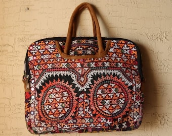 Laptop Tote Bag with Ethnic Floral Pattern with Mandalas Print,Carrying Shoulder Bags Casual Canvas Business Work Tote Bag Briefcase for Computer School Office