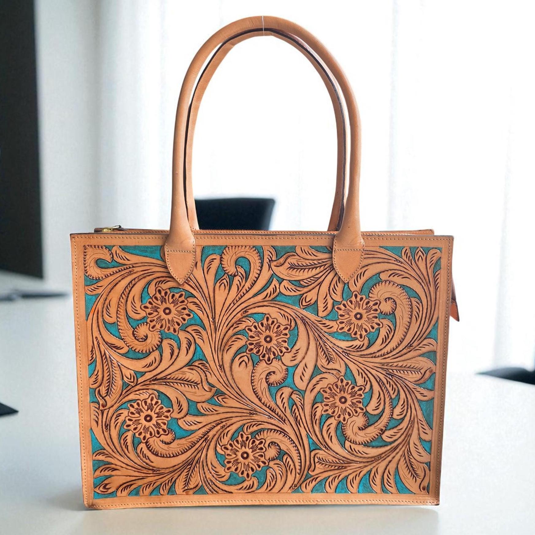 Tooled Leather Laptop Tote for Women, Western Cowgirl Laptop 