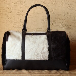 Hair-on-Hide Leather Duffel Bag: Dark Brown Weekender Travel Bag
