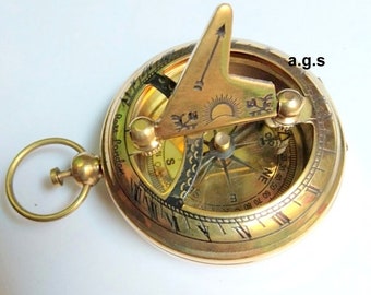 Solid Brass Hand-Made Vintage Working Nautical Sundial Compass Marine Decor