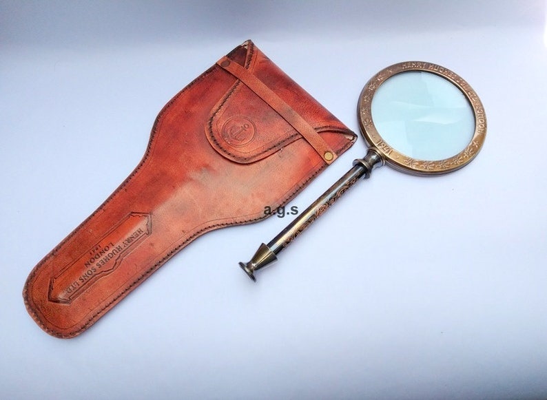 Large 10/'/' Antique Brass Henry Hughes Magnifying Nautical With Leather Case