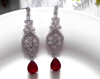 Unique handmade red ruby silver plated earrings with free stoppers