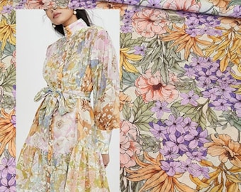 Cotton voile with digital floral print/ for summer dress/blouse/by fabric/thin cotton fabric/
