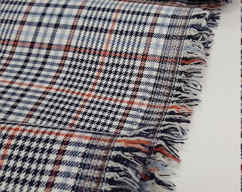 Light blue checkered fabric to sew/ sewing blazer dress/ checkered blazer/ by fabric/Light blue with orange colour/ sewing checkered dress