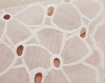 White embroidery cotton/natural fabric/ sewing summer dress/ by fabric/ thin cotton fabric/ embroidery flowers