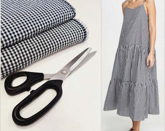 seersucker cotton/ soft on touch/Checkered cotton/summer fabric/ light fabric/ black and white check on cotton fabric/fabric for shirt dress