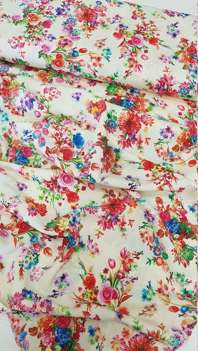 Cream Colour Floral Viscose/ Fabric for Summer Dress/ Thin Etsy