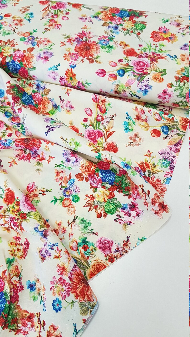 Cream Colour Floral Viscose/ Fabric for Summer Dress/ Thin Etsy