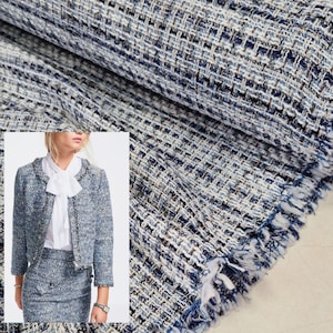 Boucle fabric/Blue tweed fabric to sew tweed jacket/blazer/multicolour tweed fabric/by fabric/tweed jacket/tweed skirt/tweed dress