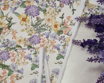 Off white cotton with floral print/woven cotton/stretch cotton/sewing floral dress/ sewing floral trousers/by fabric