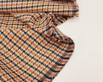 Checkered fabric/Orange mustard ecru black/Sewing checkered fabric/by fabric/sewing checkered blazer/