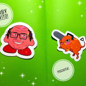 Holographic 3 inch Glossy Stickers of Chainsaw Devil Dog and Danny Devito *CLEARANCE*
